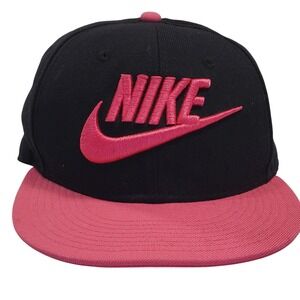Nike True Snapback Hat Womens Black Pink Embroidered Futura Logo Flat Brim Cap